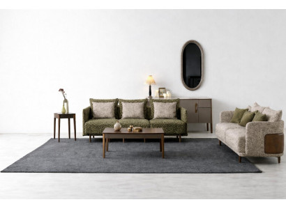 Elegante Designer Sofas im Set mit Strukturstoff und Holzdetails