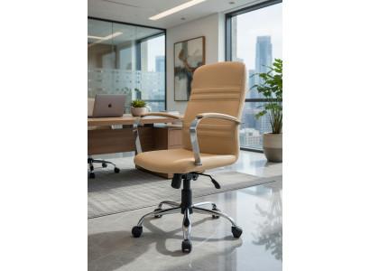 Moderner Bürosessel Beige mit Kunstleder und Metallgestell