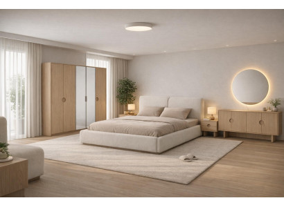 Lux Elegantes Schlafzimmer-Set: Bett Schrank Nachttische und Spiegel