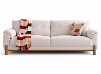Elegantes 3-Sitzer Sofa in Cremeweiß mit Holzdetails und Stoffbezug