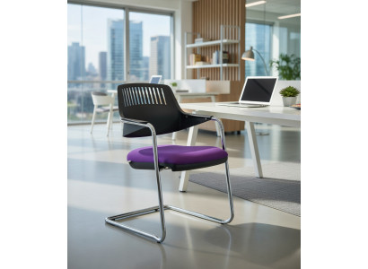 Bürosessel Lila mit ergonomischer Rückenlehne und Metallgestell