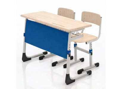 Schulmöbel Set für Klassenzimmer mit Doppelpult und zwei Stühlen