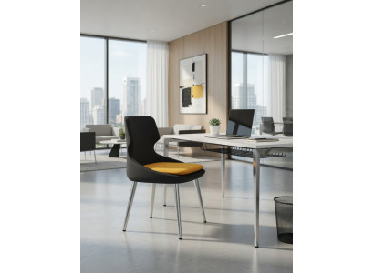 Schlichter Bürosessel schwarz mit ergonomischer Rückenlehne und Stabilität