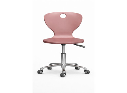 Moderner drehbarer Schulstuhl in Rosa mit Rollen und stabilem Gestell