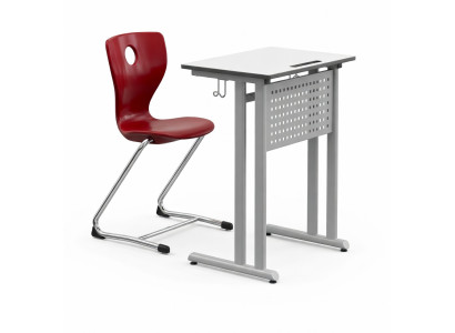 Moderne Schulbank mit stabilem Metallgestell und ergonomischem Stuhl