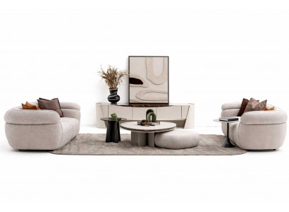 Wohnzimmer Set Sofa 4+3 Sitzer Designer Couchtisch TV Lowboard Beige Modern