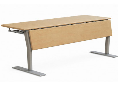 Schreibtisch mit eleganter Holzoberfläche und robusten Metallbeinen