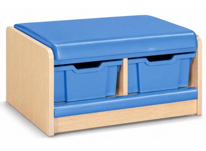 Multifunktionale Aufbewahrungsbank für Kinderzimmer mit blauen Boxen
