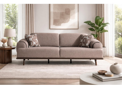 Eleganter Braun-Beiger 3-Sitzer Polstercouch Modernes Textilsofa