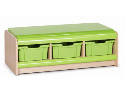 Praktische Aufbewahrungsbank mit grünen Boxen für Kinderzimmer
