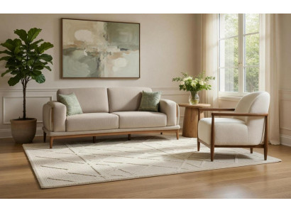 Edle Couchgarnitur Beiger Textil 3-Sitzer Einsitzer 2ltg Polster-Set