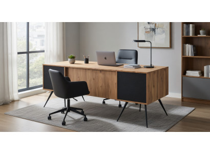 Design Schreibtisch Holz Beige mit Metallbeinen modern