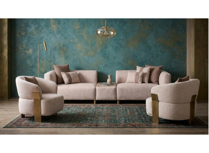 Elegantes beiges Wohnzimmer-Set 3-Sitzer-Sofa  Sessel hohe Qualität