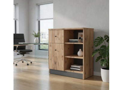 Praktisches Sideboard aus Holz mit offenen Fächern und Schubladen
