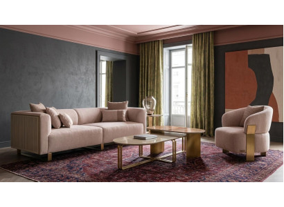 Luxus Wohnzimmer-Set: 3-Sitzer-Sofa Designer Sessel und Couchtisch