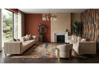 Designer Wohnzimmer Set: 2 x 3-Sitzer Sofas komfortabler Sessel