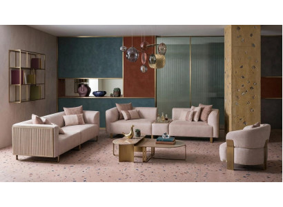 Stilvolles Wohnzimmer Set: 2 x 3-Sitzer-Sofas exklusiver Sessel Couchtisch