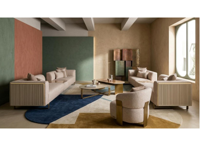 Designer Wohnzimmer Sitzmöbel Polstercouch Textilsessel Couchtisch