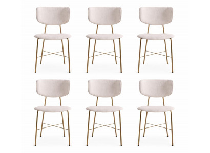 Set von 6 modernen Stühlen mit gepolstertem Sitz und goldenen Beinen