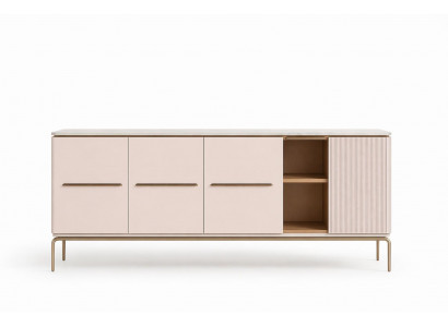 Moderne Konsole mit minimalistischer Design und goldenen Akzenten