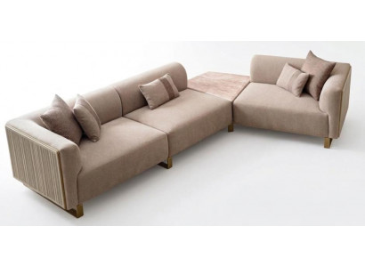 Beiges Ecksofa Stoff-Ecksofa mit Tischplatte großes Sofa  Wohnzimmermöbel