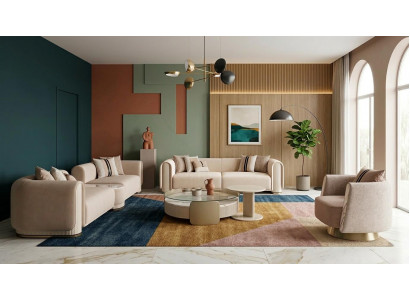 Beige Modernes Sofa Sessel und Luxus Couchtisch im eleganten Design