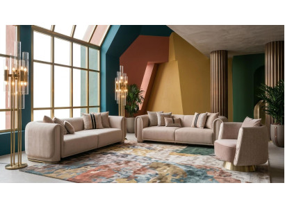 Luxuriöses Wohnzimmer-Set 3-Sitzer-Sofa  Sessel beige modern