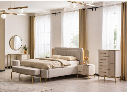 Schlafzimmer-Set komplett mit Bett, Kommode, Spiegel & Frisiertisch