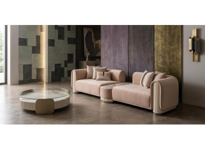 Beiges Wohnzimmer-Set  weiches 3-Sitzer-Sofa  runder Couchtisch Designermöbel