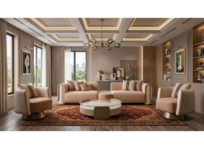 Modernes Wohnzimmer Set: 3-Sitzer Sofa 2 Sessel hochwertiger Couchtisch