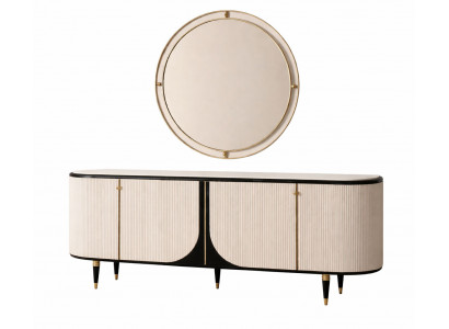 Beigefarbene Sideboard mit Spiegel modernes Sideboard aus Holz Esszimmermöbel