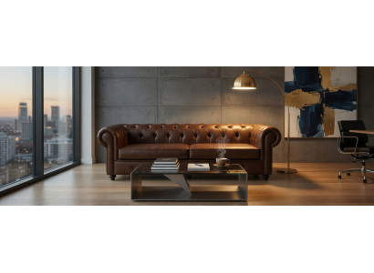 Chesterfield Sofa 4 Sitzer Braun Kunstleder Für Büro Modern
