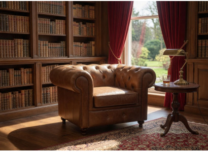 Chesterfield Sessel Braun Kunstleder Klassisch Für Büro Design