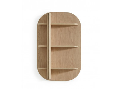 Moderne Wandregal aus hellem Holz mit einzigartigem, ovalem Design