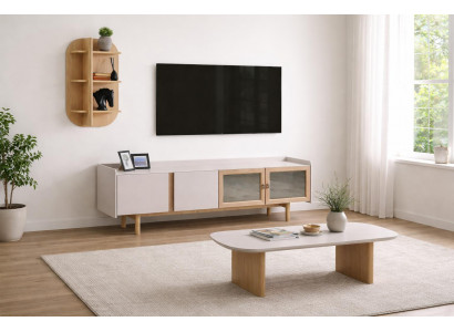 Moderne TV-Lowboard, Couchtisch und Wandregal im minimalistischen Stil