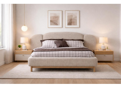Elegantes Schlafzimmer-Set mit gepolsterter Bett und 2 Nachttischen