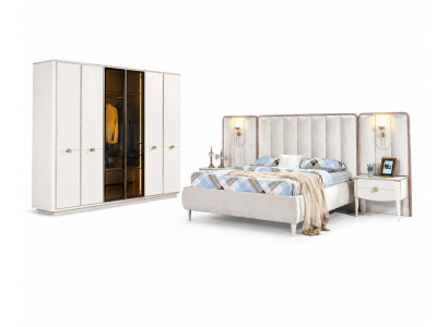 Schlafzimmer Bett+Nachttische Komplettes Moderner Design Kleiderschrank