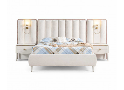 Komplettes Bett+Nachttische Luxusmöbel Moderner Schlafzimmer Set 3tlg