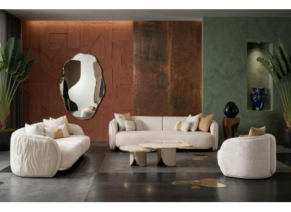 Beiges Wohnzimmer-Set 3-Sitzer-Sofas Sessel Couchtisch Designermöbel
