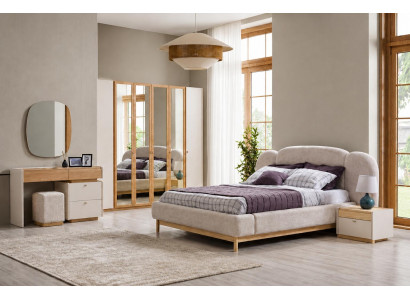 Möbelset im minimalistischen Stil: Bett, Kleiderschrank, 2 Nachttische