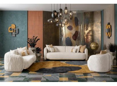 Stilvolles beiges Wohnzimmer-Set 3-Sitzer-Sofa Sessel Designermöbel