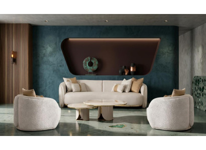 Luxuriöses Wohnzimmer-Set beiges 3-Sitzer-Sofa Sessel Couchtisch Designermöbel