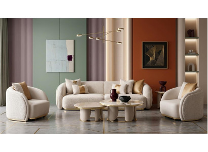Beiges Wohnzimmer-Set weiches 3-Sitzer-Sofa Sessel Couchtisch Qualitätsmöbel