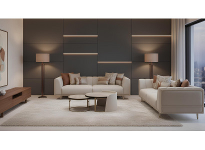 Beiges Wohnzimmer-Set 3-Sitzer-Sofa runder Couchtisch Wohnzimmermöbel