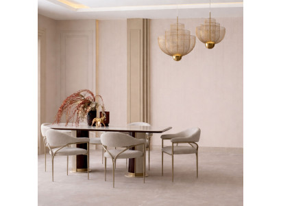 Beiges Esszimmer-Set rechteckiger Esstisch Stühle Esszimmermöbel modern