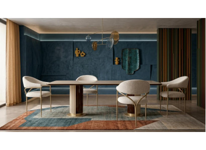 Elegantes beiges Esszimmer-Set rechteckiger Esstisch Stühle Designermöbel