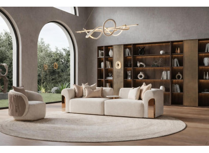 Schönes beiges Wohnzimmer-Set 3-Sitzer-Sofa mit Tisch Sessel hochwertige Möbel