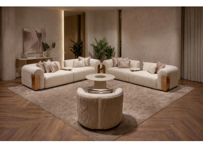 Beiges Wohnzimmer-Set 2 x 3-Sitzer-Sofas Sessel Couchtisch großes Möbel-Set