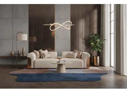Stilvolles beiges Wohnzimmer-Set großes 3-Sitzer-Sofa runder Couchtisch
