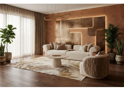 Luxuriöses Wohnzimmer-Set beiges 3-Sitzer-Sofa Sessel Couchtisch Designermöbel